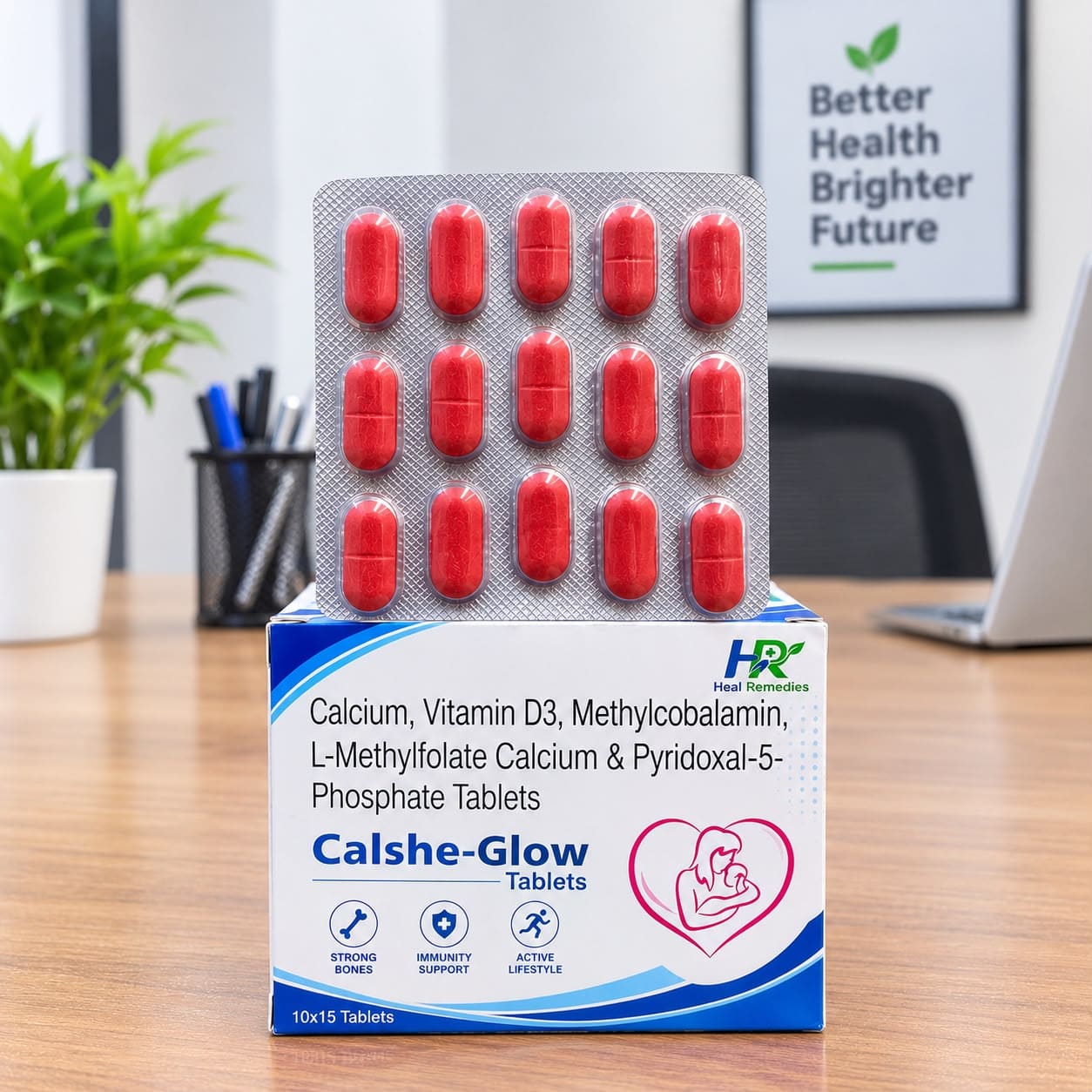 Calshe Glow Heal Remedies Calcium Vitamin D3 Methylcobalamin L-Methylfolate Pyridoxal-5-Phosphate Tablets