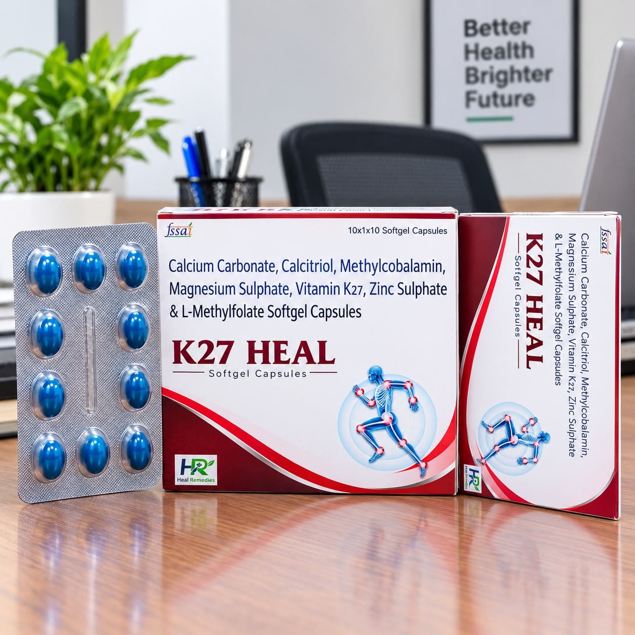 K2-7 Heal Remedies Calcitriol, Calcium Carbonate, Zinc, Magnesium, Vitamin K2-7, Methylcobalamin & L-methylfolate Soft Gelatin Capsules