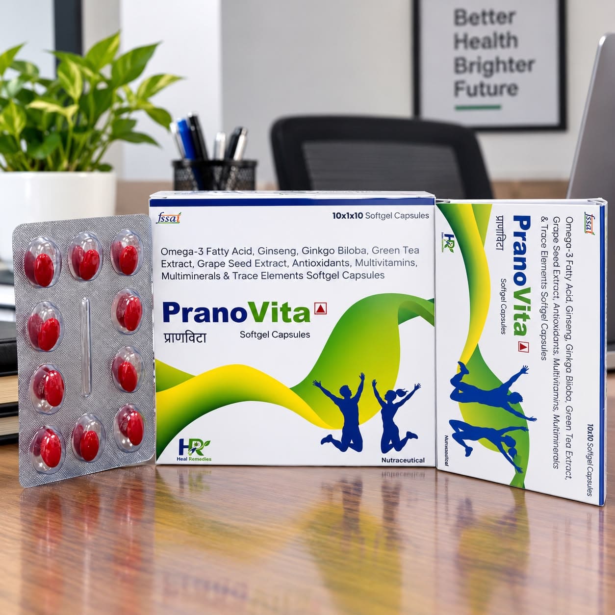 Prano Vita heal remedies Omega-3 Fatty Acid, Ginseng, Ginkgo Biloba, Green Tea Extract, Grape Seed Extract, Antioxidants, Multivitamins, Multiminerals & Trace Elements Softgel Capsules